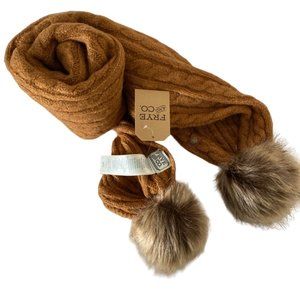Frye and Co. 36 in. Knitted Scarf NWT Fax Fur Pompoms